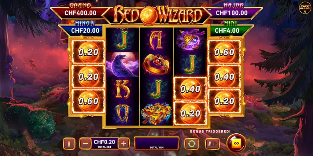 Red Wizard - Slot Game Screenshot with Bonus Triggered