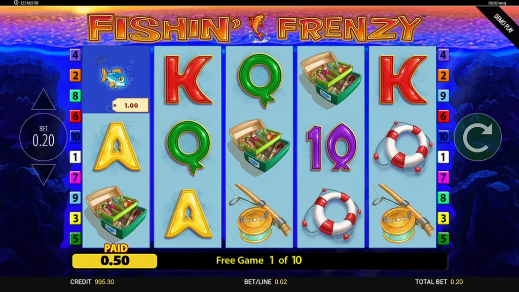 Fishin' Frenzy - Banner with bonus game display.