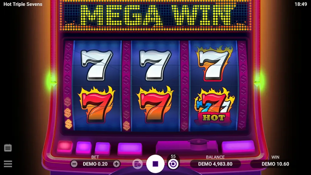 Hot Triple Sevens - Game screenshot with big win.