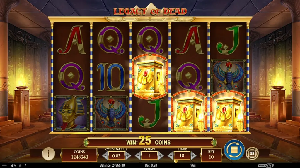 Legacy of Dead - Slot game image with reels and symbols.