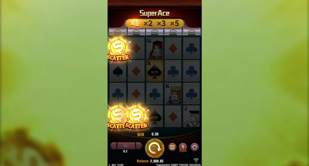 SuperAce - Game screenshot with scatter symbols.