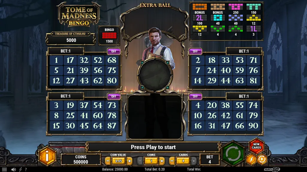 Tome of Madness Bingo - Game interface with cards.