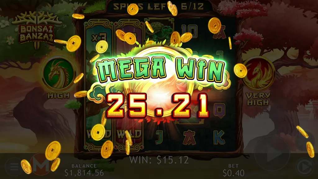 Bonsai Banzai - Game screenshot with Mega Win display.