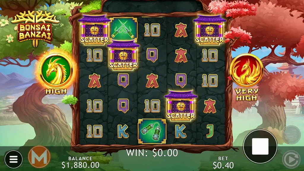 Bonsai Banzai - Game Screenshot with slot symbols
