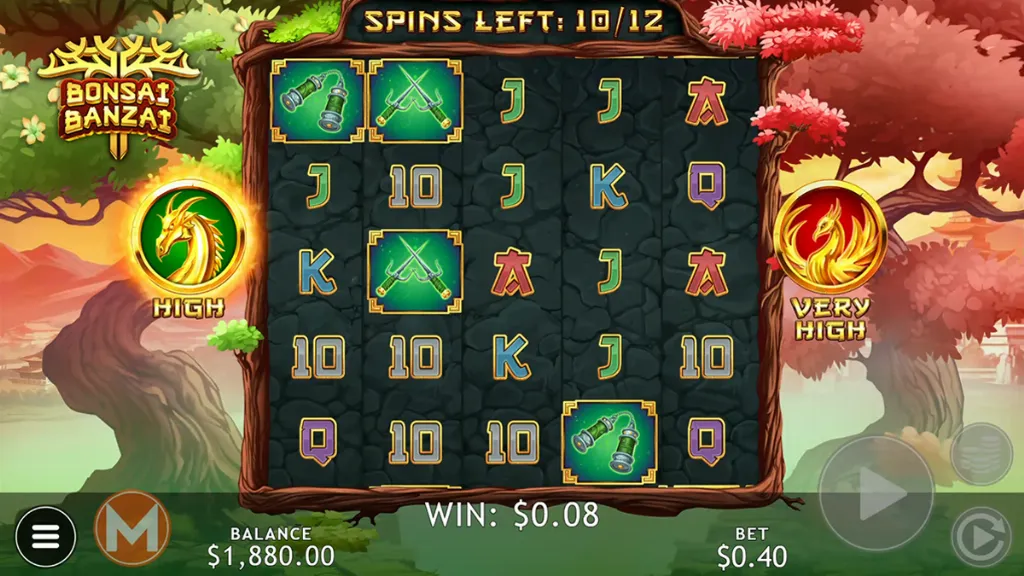 Bonsai Banzai - Game Screenshot with Slot Symbols