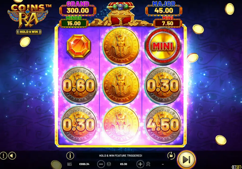 Coins of Ra - Game Screen with bonus trigger visible.