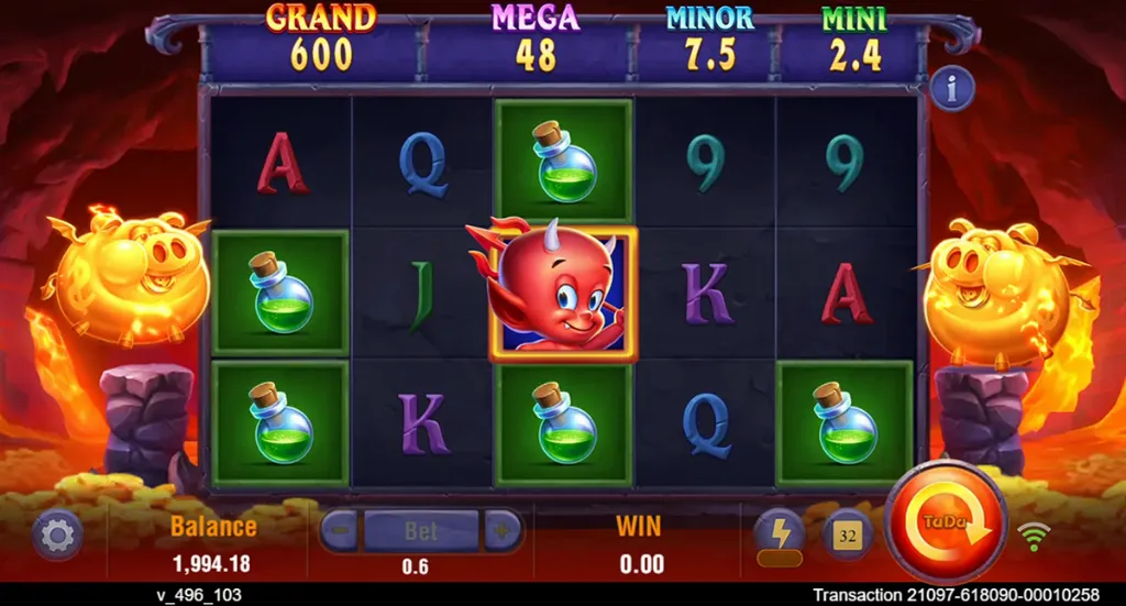 Devil Fire 2 - Slot Game with bonus trigger visible.