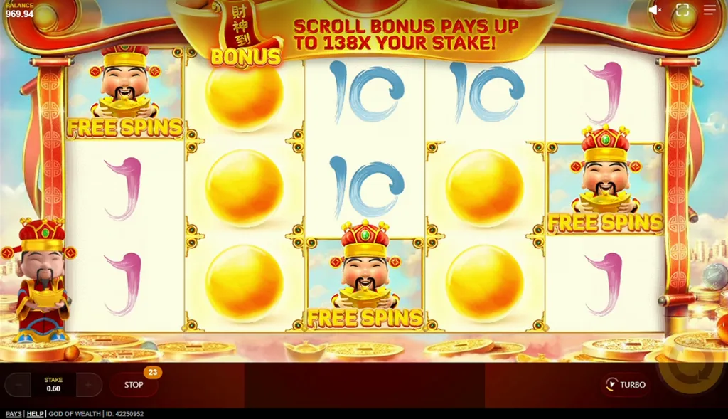 God of Wealth - Game Screen with Bonus Trigger
