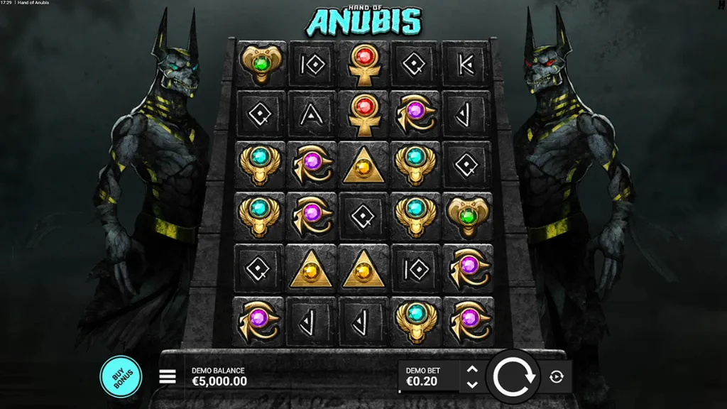Hand of Anubis - Game screenshot with symbols and characters.