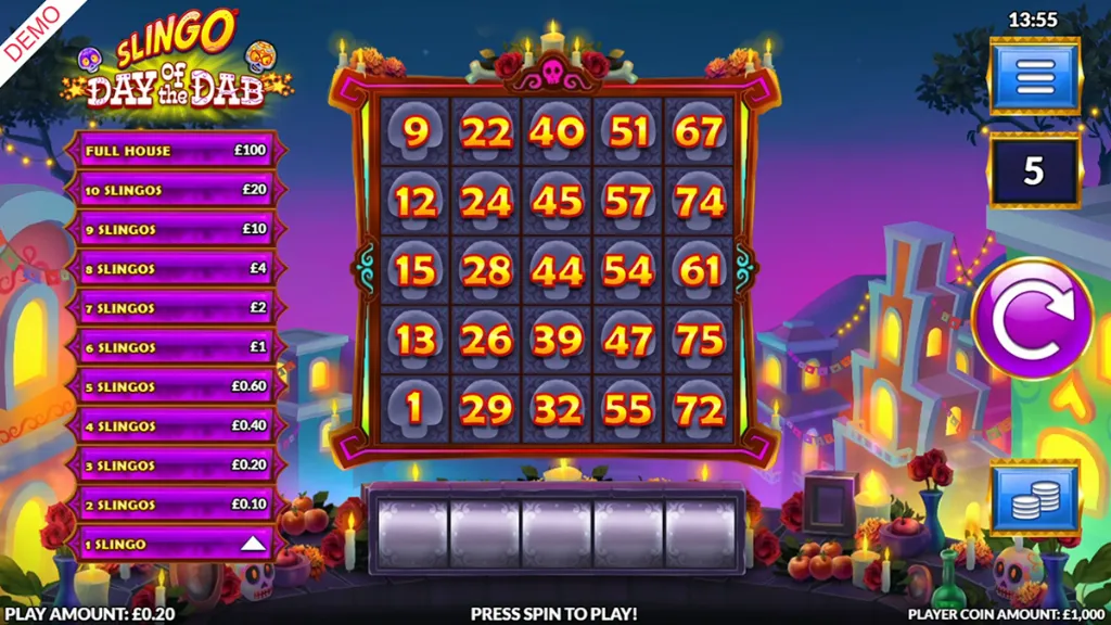 Slingo - Game Screenshot with colorful grid layout.