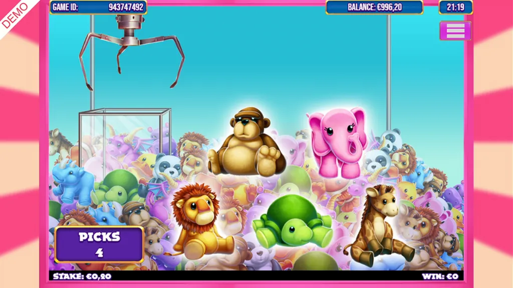 Slingo - Game Screenshot with plush toys and crane.