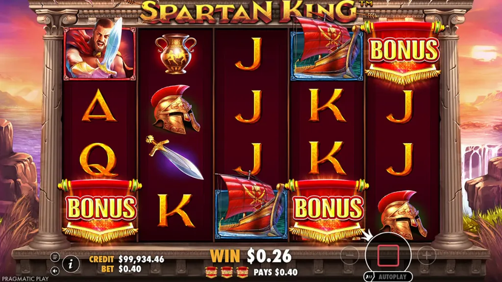 Spartan King - Slot game with bonus trigger visible.