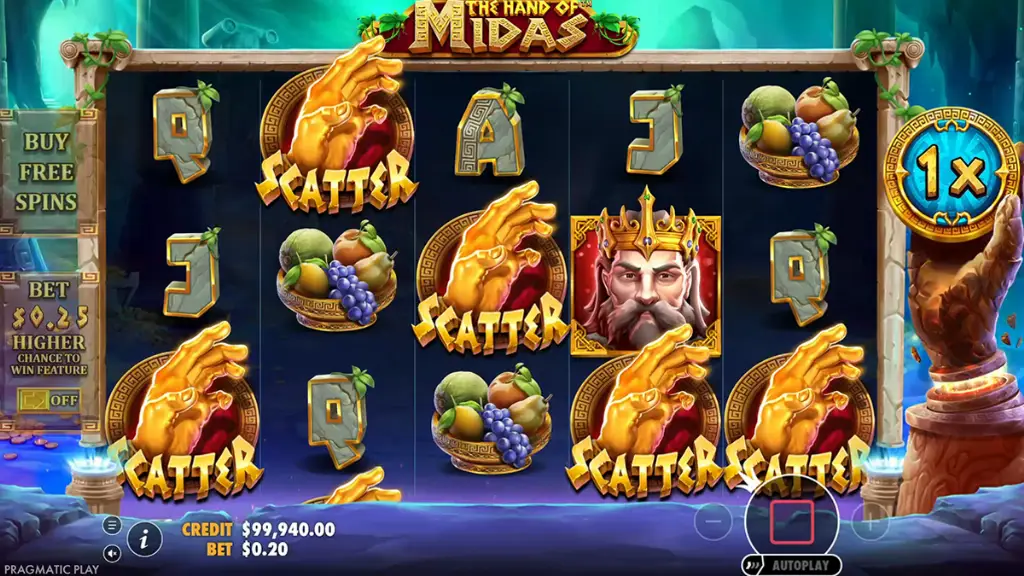 The Hand of Midas - Slot Game with bonus trigger.