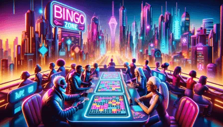 People playing Bingo Zone in a futuristic setting