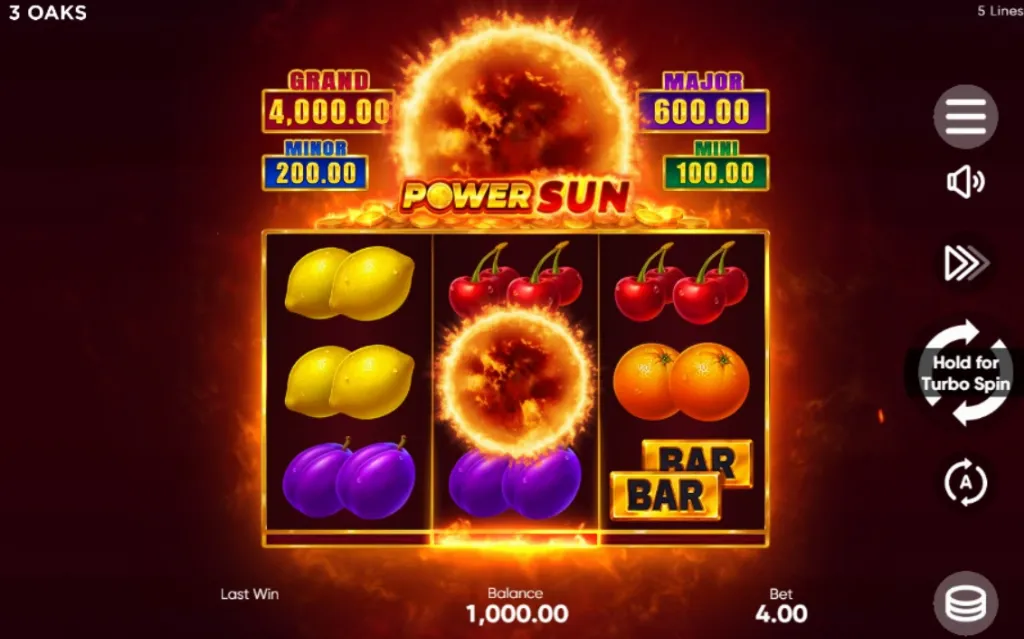 Power Sun - Slot Game Screenshot with Fruits and Jackpot