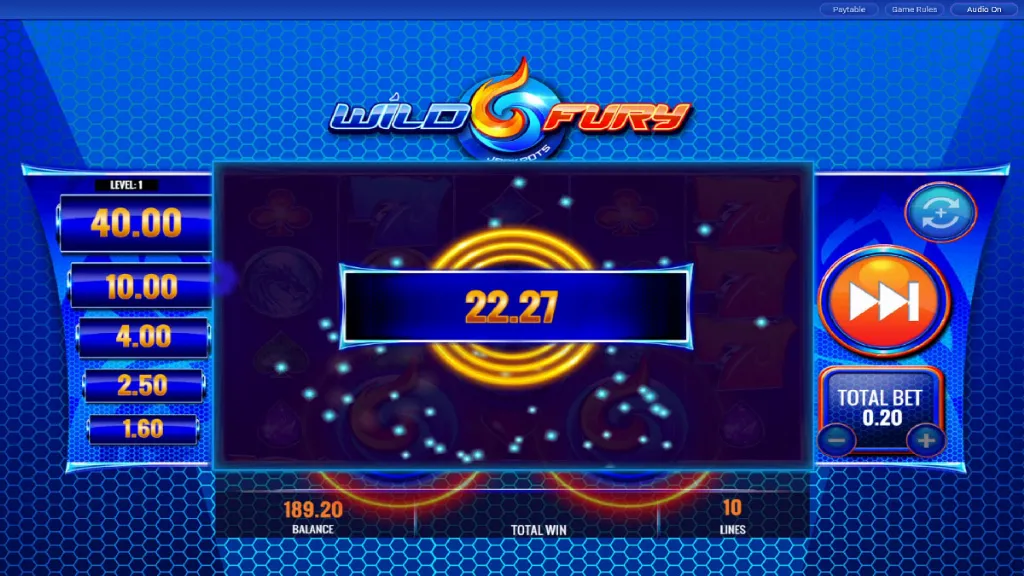 Wild Fury - Game screenshot with big win display.
