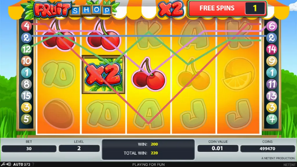 Fruit Shop slot free spins round with multiplier win