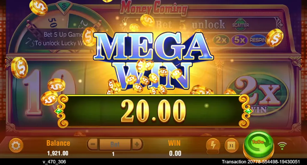 Money Coming - Game Screenshot with Mega Win.