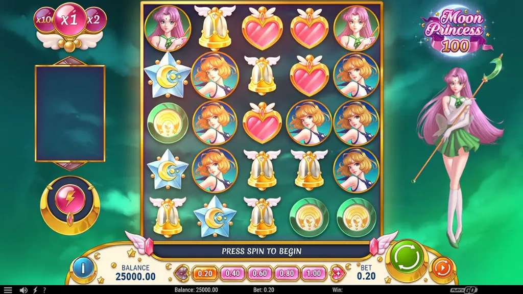 Moon Princess 100 - Game screenshot with characters and symbols.