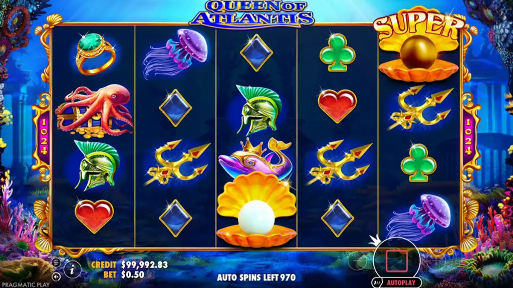 Queen of Atlantis - Game screenshot with bonus trigger.