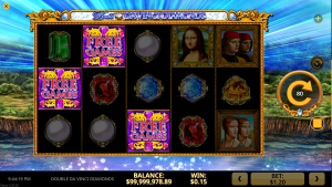 Double Da Vinci Diamonds Free Games symbols landing on the first three reels to trigger the bonus feature.