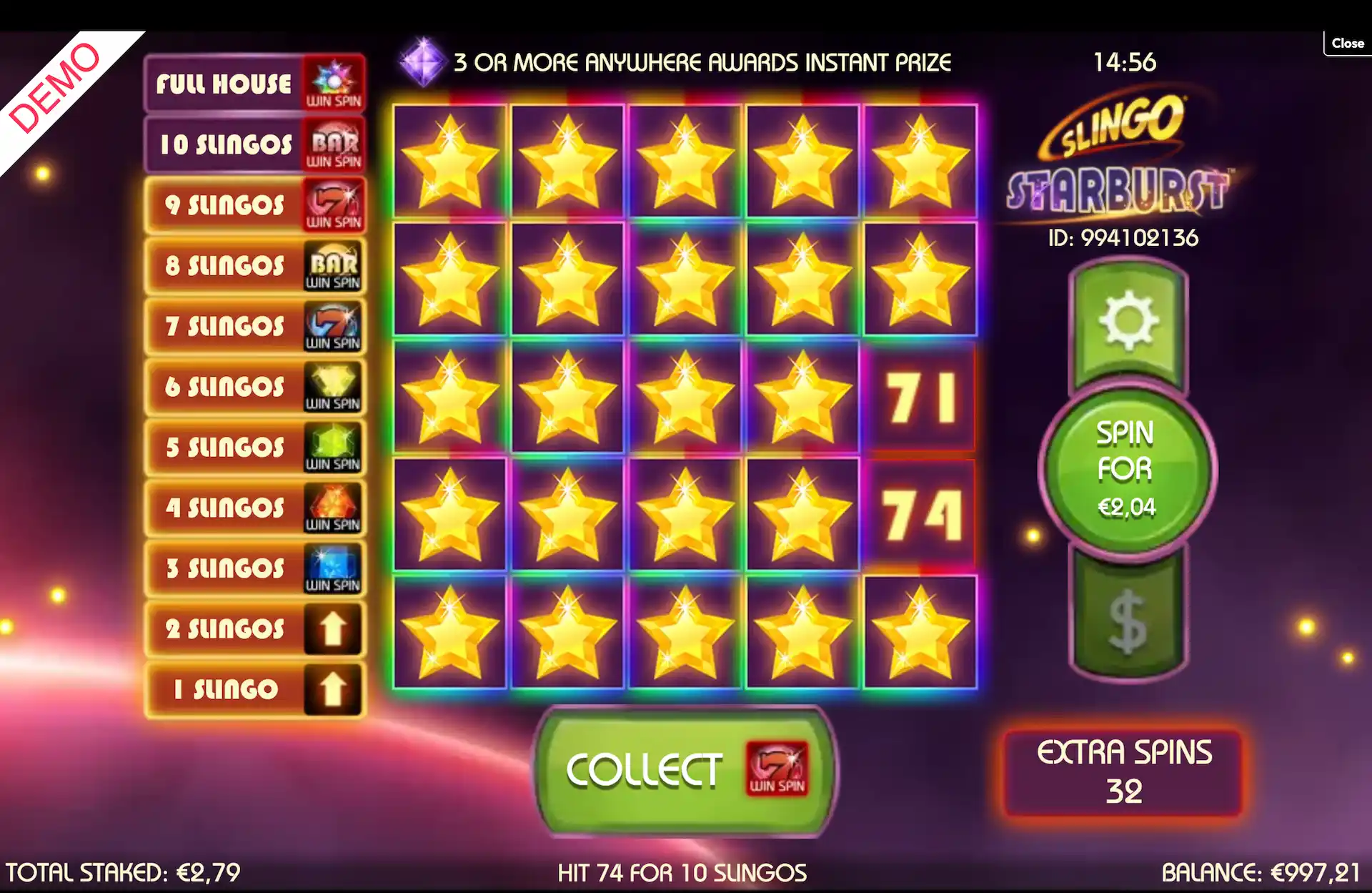 slingo starburst grid
