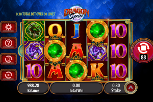 Dragon Spin BONUS scatter symbols triggering one of the three free games bonus features.