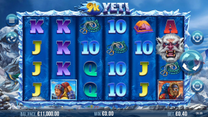 9k Yeti base game showing the 6x4 reels with mountaineer symbols, climbing gear, and ways-to-win gameplay