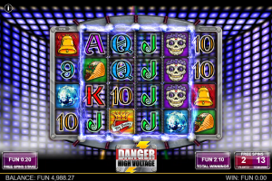 Danger High Voltage free spins feature in progress with expanding electric wilds and win multipliers.