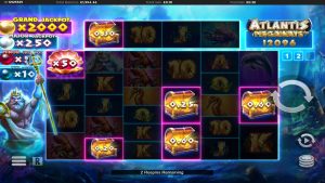 Atlantis Megaways Jackpot Respins bonus round with locked treasure chests