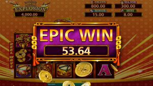 Dancing Drums Explosion Epic Win animation following a large payout.