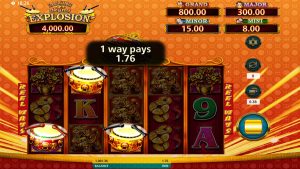 Dancing Drums Explosion bonus symbols appearing on the reels before the free spins feature is triggered.