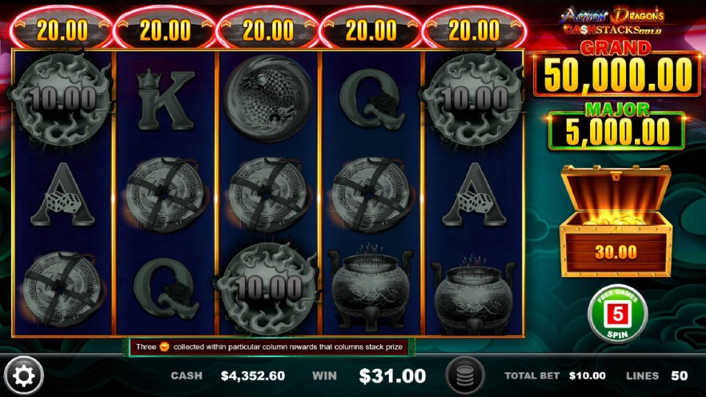 Action Dragons Ca$h Stacks Gold during bonus