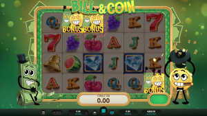 Bill & Coin bonus symbols landing on the reels to trigger one of the game's bonus features.
