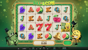 Bill & Coin base game showing the 6x4 reel layout, fruit symbols, and 4,096 ways-to-win gameplay.