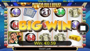 Bingo Billions Big Win screen showing a winning combination and payout celebration.