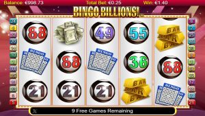 Bingo Billions triggering the Free Games bonus after landing the required Bingo Billions logo symbols.