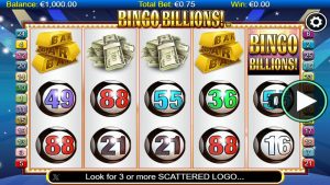 Bingo Billions base game showing the bingo-themed reels, numbered balls, and classic symbols.