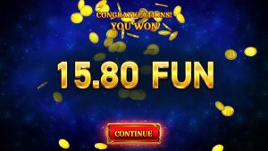 9 Coins bonus payout screen showing a 15.80 FUN win after completing the Hold the Jackpot feature