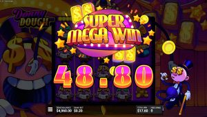 Donny Dough Super Mega Win animation after a high-paying combination during the bonus feature.