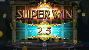 Book of Camelot Super Win screen highlighting a large payout during gameplay.