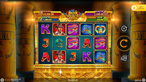 Book Of Wealth 3 base game showing Egyptian-themed reels, explorer symbols, scarabs, and the Hold & Earn interface.