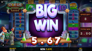 Cash Lab Megaways Big Win celebration during the free spins bonus with expanding wild reels and multipliers.
