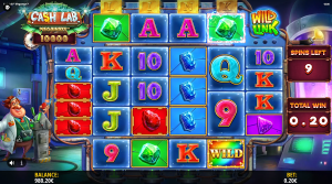 Cash Lab Megaways free spins bonus with expanding wilds, growing multipliers, and the Wild Link feature active.
