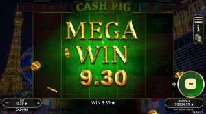 Mega Win screen in Cash Pig showing a large payout during gameplay.