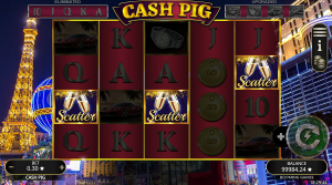 Cash Pig free spins bonus triggered by landing Scatter symbols.