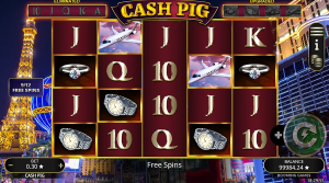 Cash Pig free spins round with upgraded premium symbols during the bonus feature.