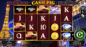Cash Pig base game showing the luxury-themed reels with premium symbols and wilds.