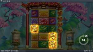 Chi free spins bonus trigger with Free Spins symbols landing on the reels.