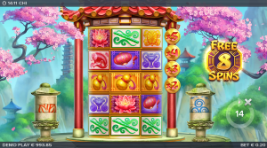 Chi free spins bonus round with active multiplier ladder and bonus features.